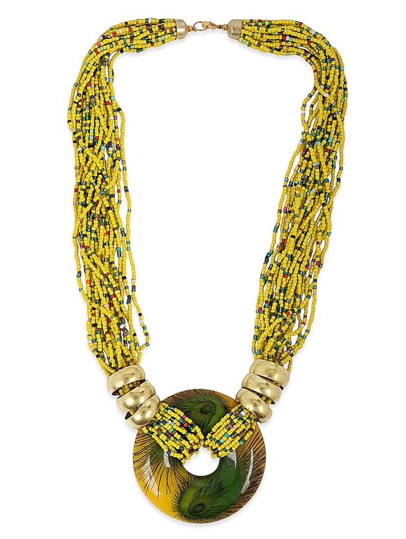 yellow wood long necklace