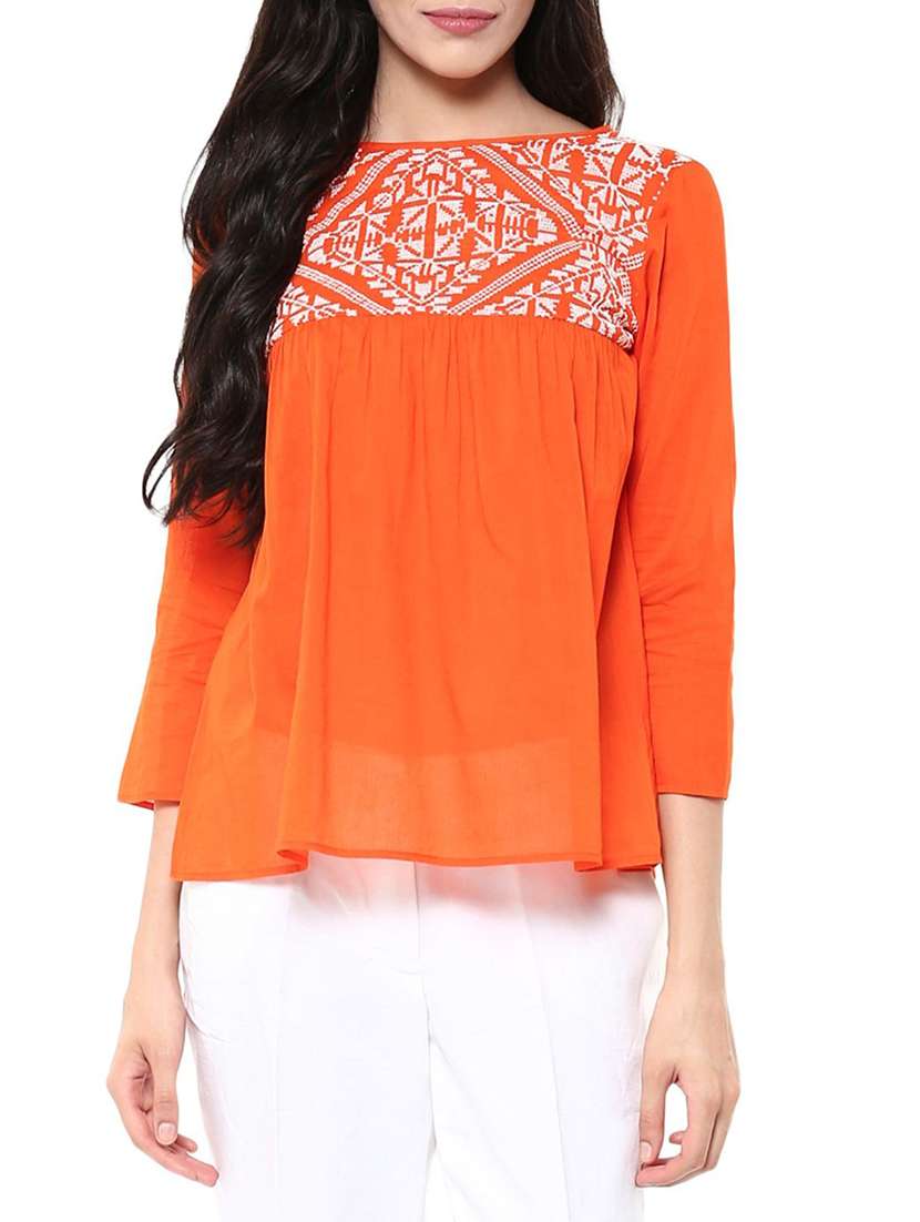 embroidered detail gathered top 