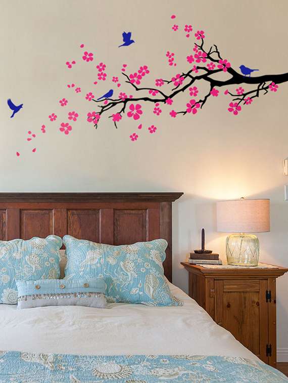 multicolor vinyl leaves and birds wall sticker