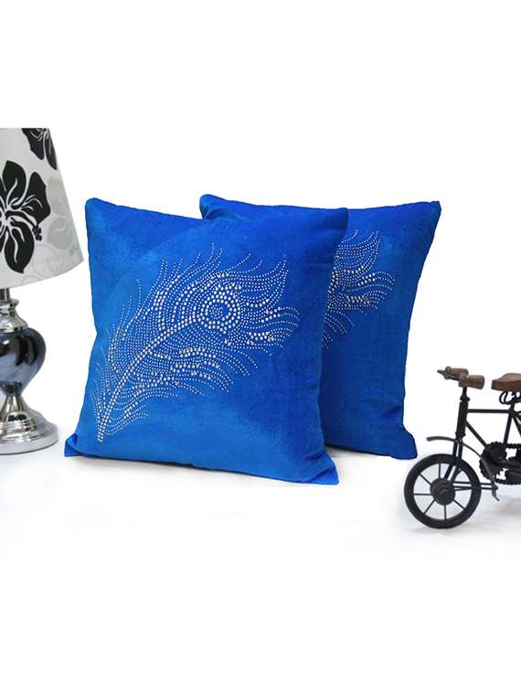 blue embellished dupion cushion cover (set of 5)