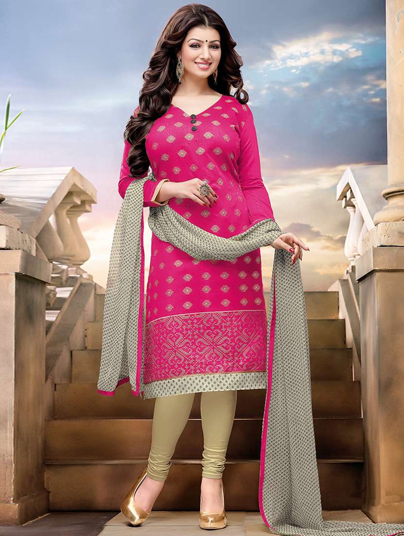 pink chanderi cotton unstitched suit