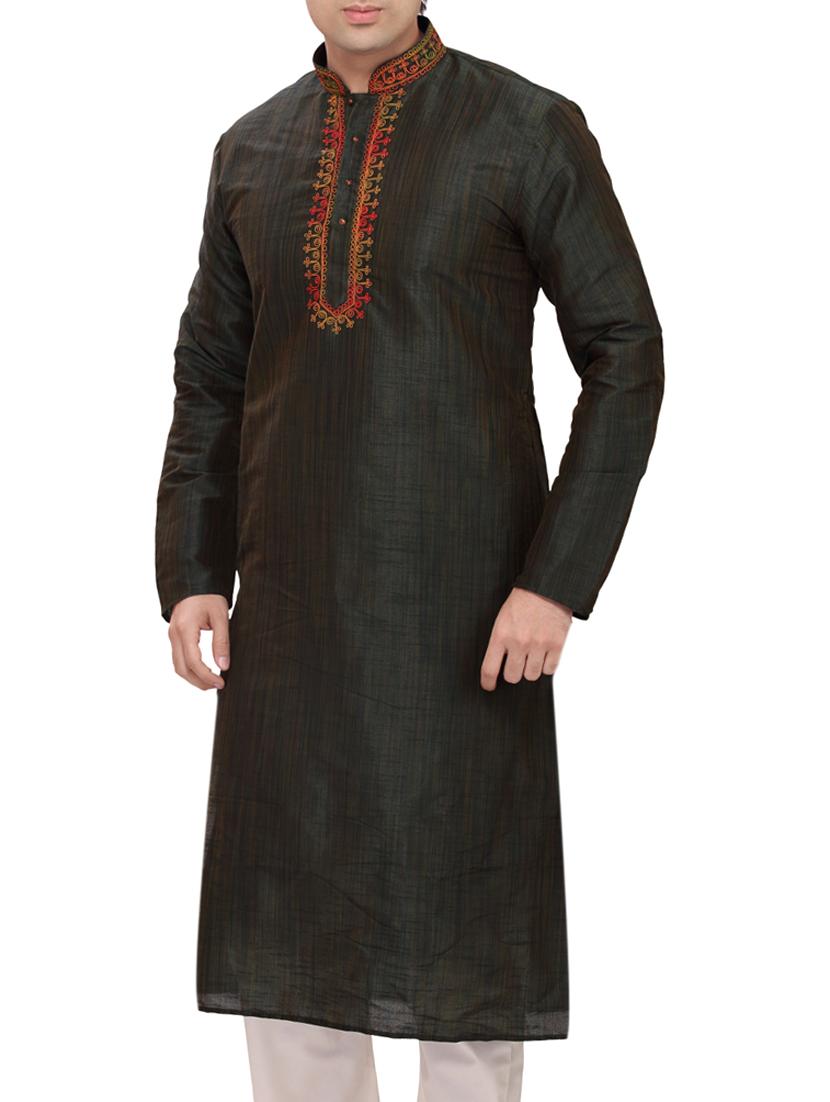 black cotton kurta - 11461485 -  Standard Image - 1