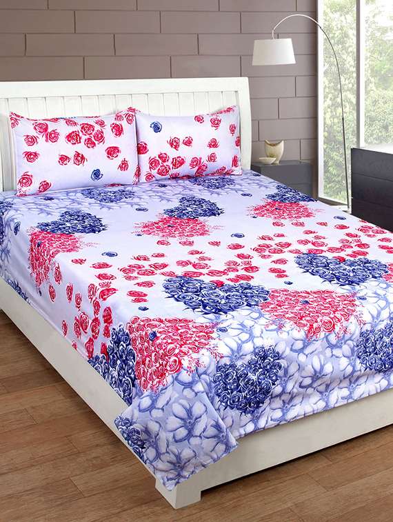 bsb trendz printed poly cotton double bed sheet with 2 pillow covers