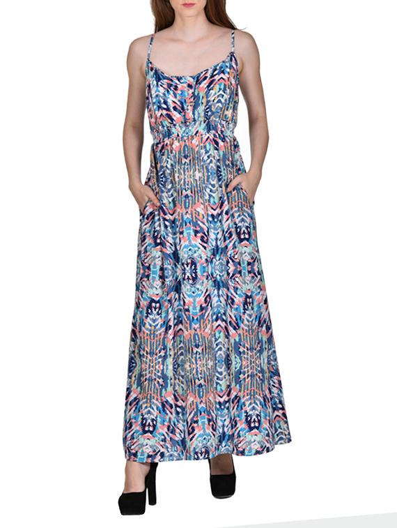 blue color, georgette maxi printed dress