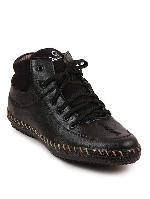black synthetic low ankle boots