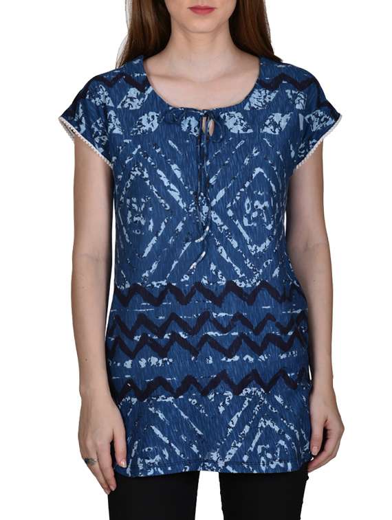 batik print tie neck top
