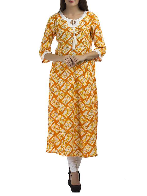 orange color, rayon printed long kurta
