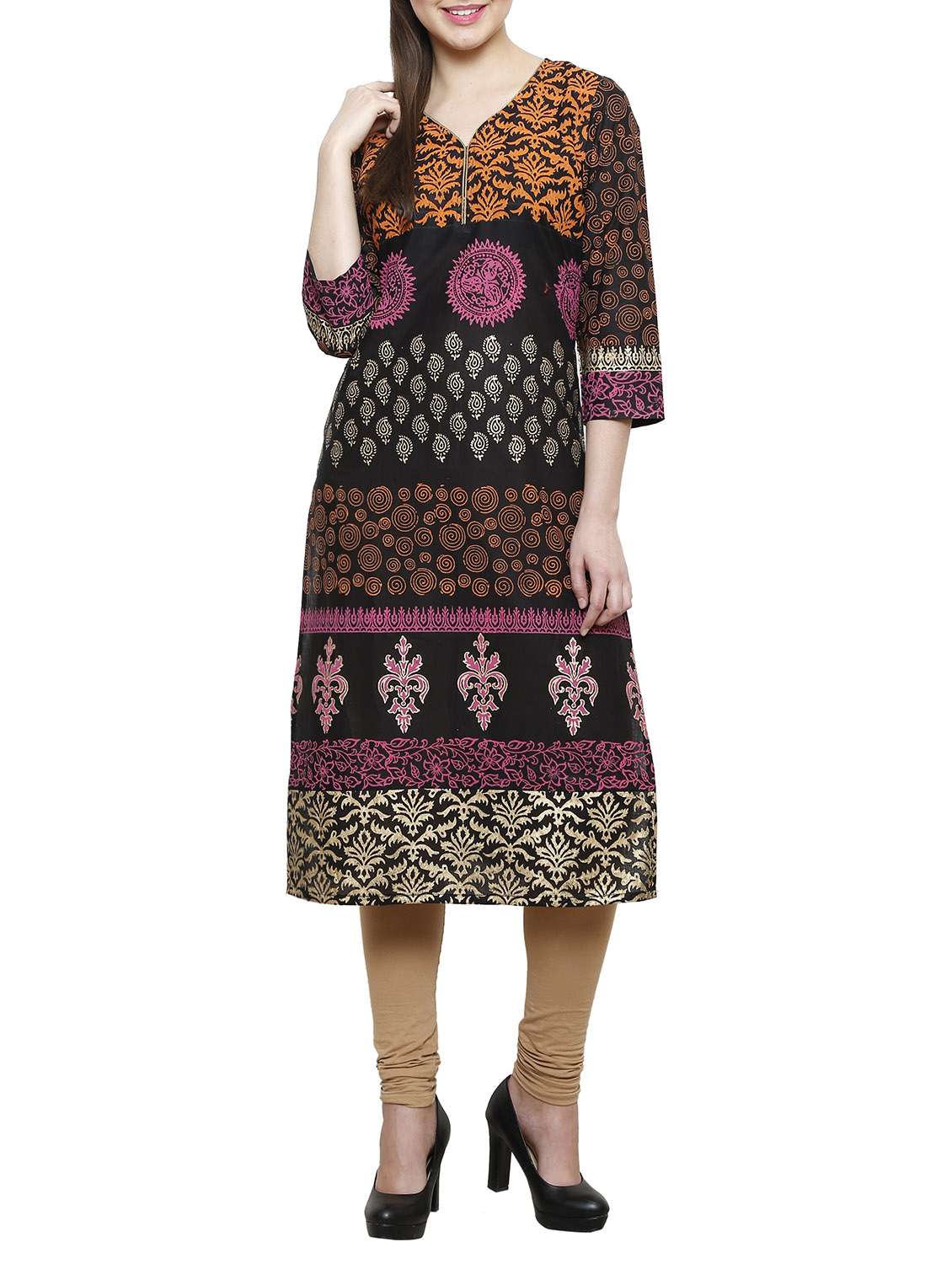 black printed cotton kurta