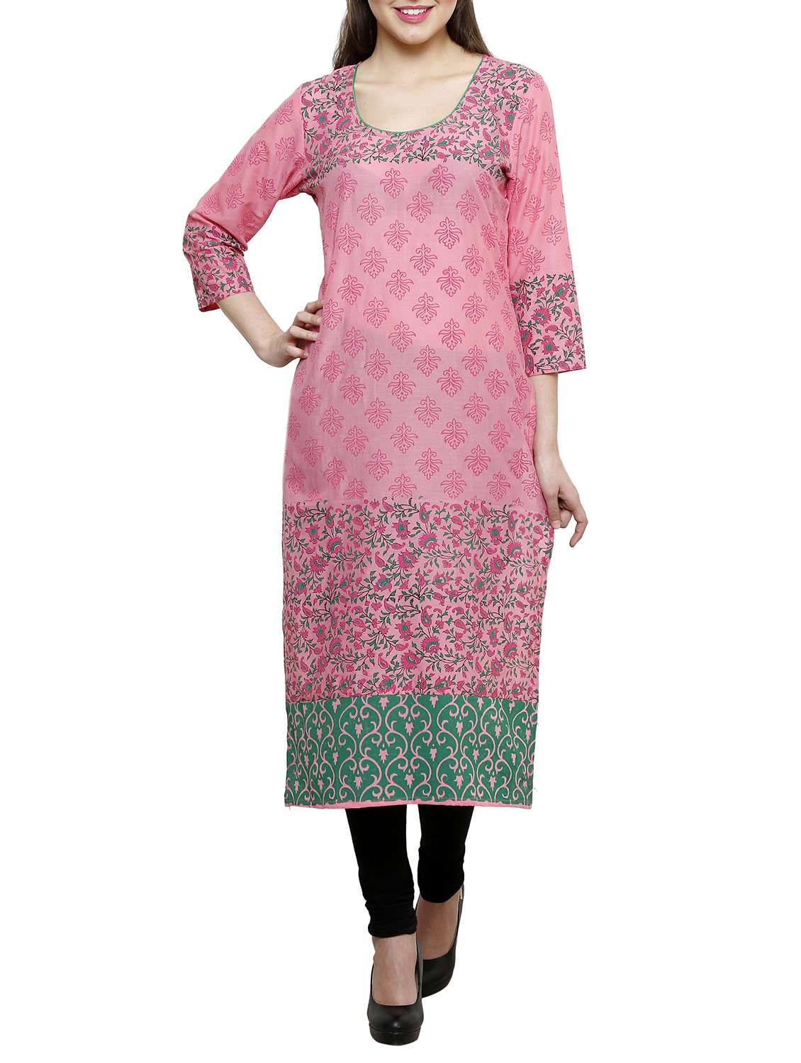 pink printed cotton kurta