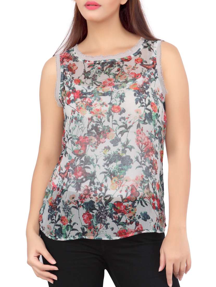 sleeveless floral print top