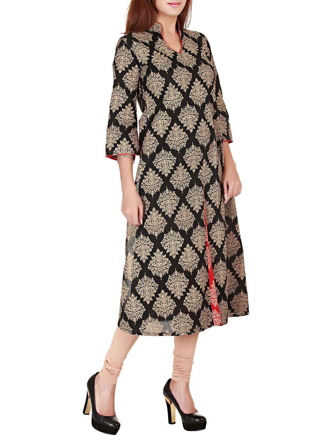 black cotton printed a-line kurta