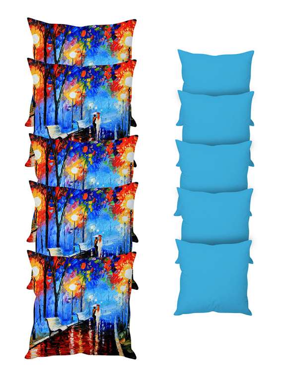 set of 10 multi colored poly silk cushion cover