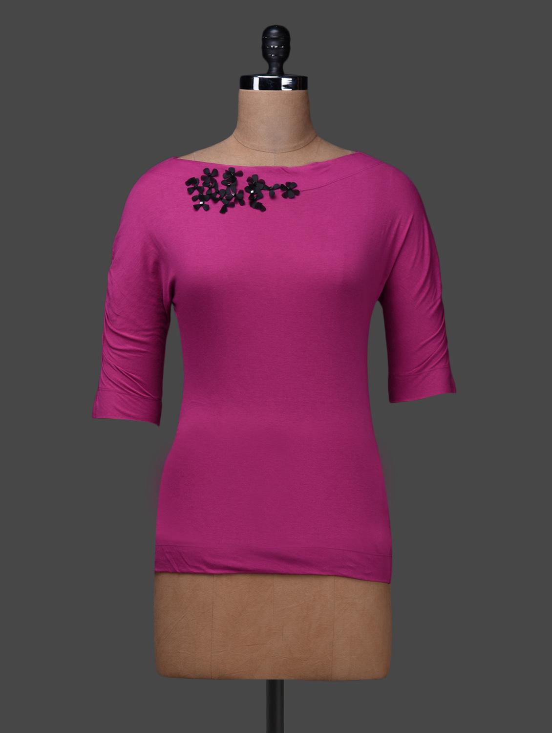 Pink Round Neck Half Sleeve Multi Blend Camisole - SPECIES