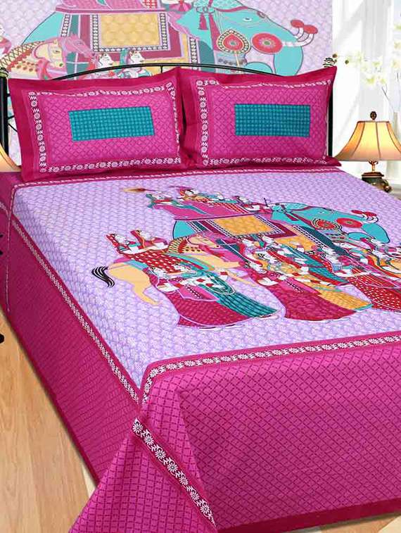 k decor 100% cotton designer king size double bedsheet (pct-015)