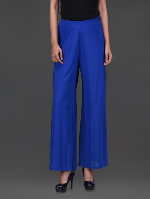 solid blue polyester palazzos - 1150093 - Standard Image - 0
