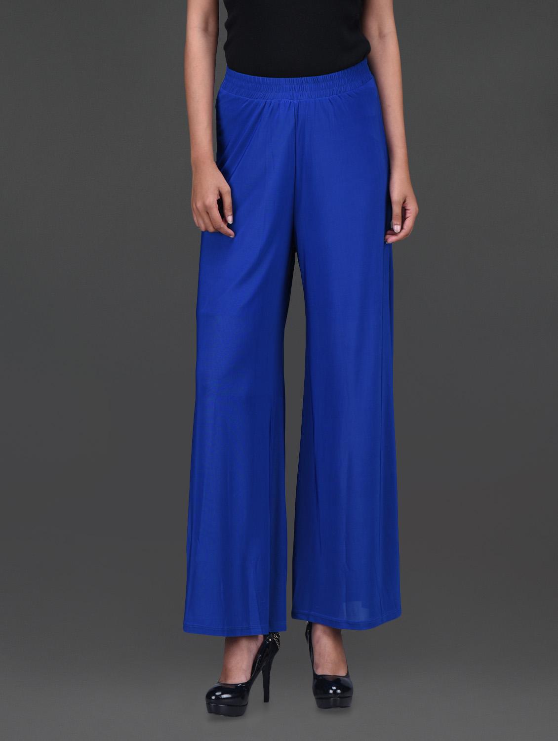 solid blue polyester palazzos - 1150093 - Zoom Image - 0