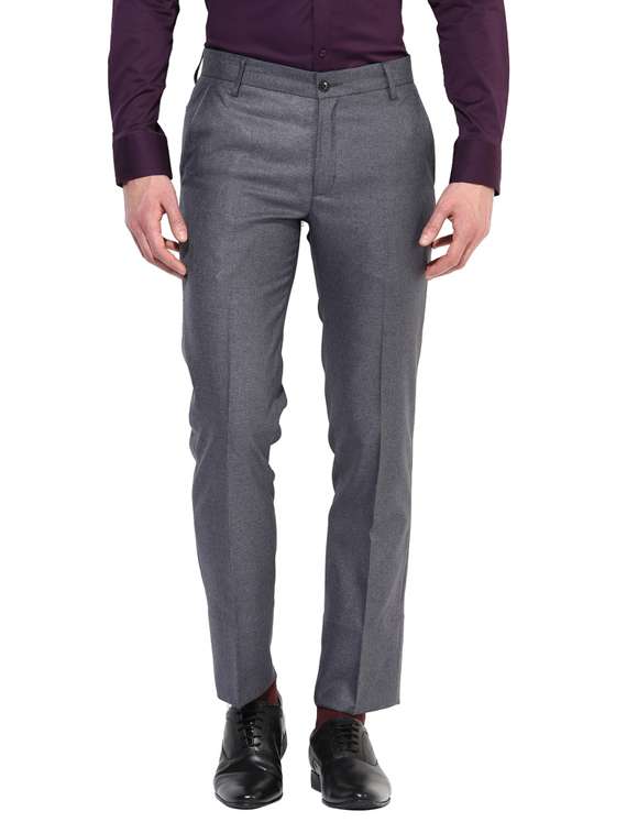 Slim Fit Dark Grey Formal Trousers