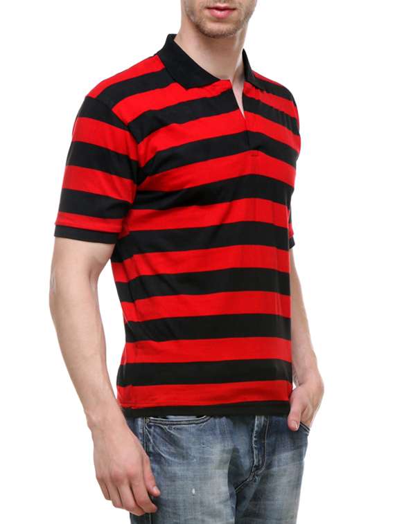 red and black striped cotton polo t-shirt - 11509869 - Standard Image - 1