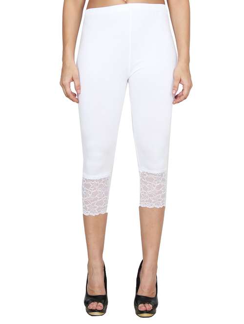 white color, viscose capri with lace - 11512308 -  Standard Image - 0