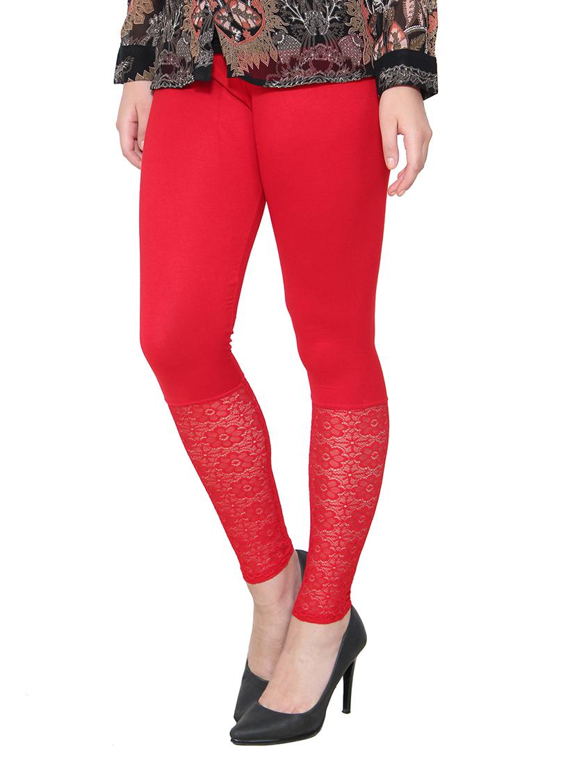 red color, viscose legging with lace - 11512317 - Standard Image - 1