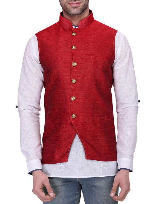 red silk nehru jacket - 11512943 -  Standard Image - 0