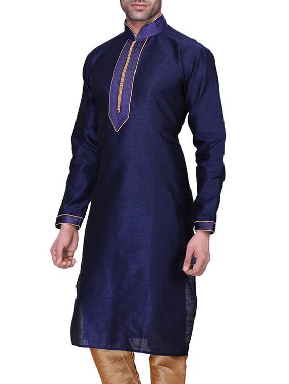 navy blue cotton kurta pyjama set - 11513691 -  Standard Image - 1