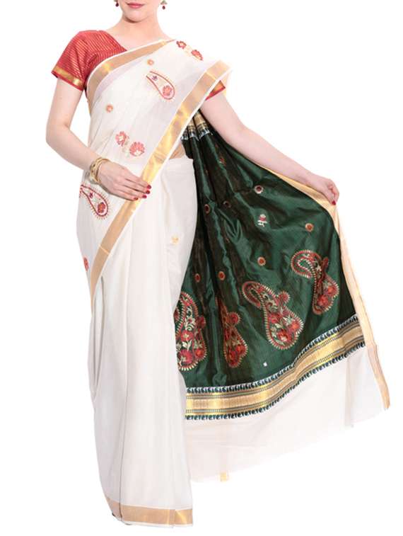 beige cotton kasavu saree with blouse