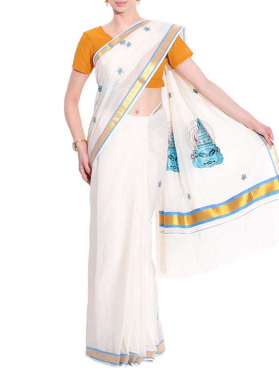 beige cotton kasavu saree with blouse