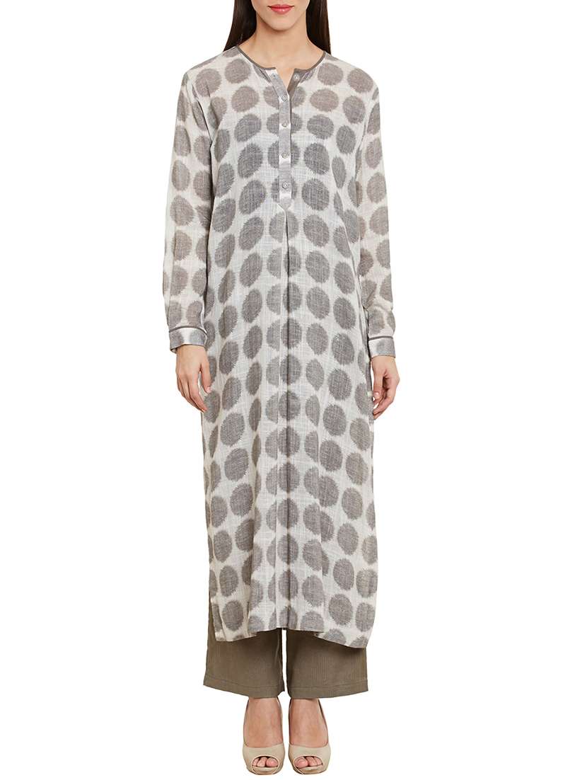 grey printed cotton stitched suit set