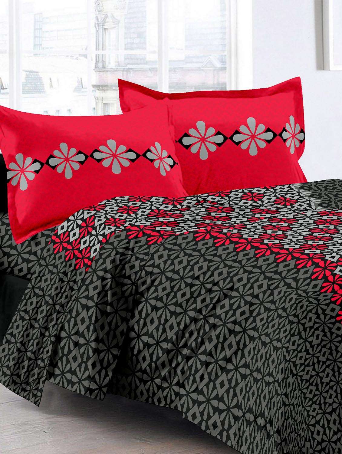 black & abstract design herbal cotton double bedsheet with 2  pillow covers