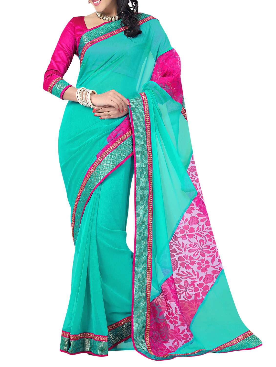 blue chiffon saree with blouse