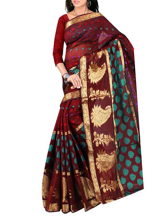 maroon cotton saree