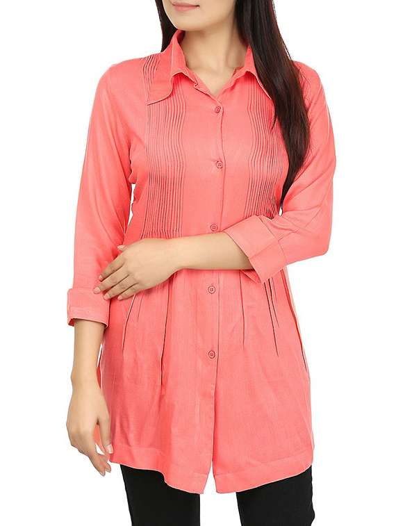 orange solid shirt viscose tunic