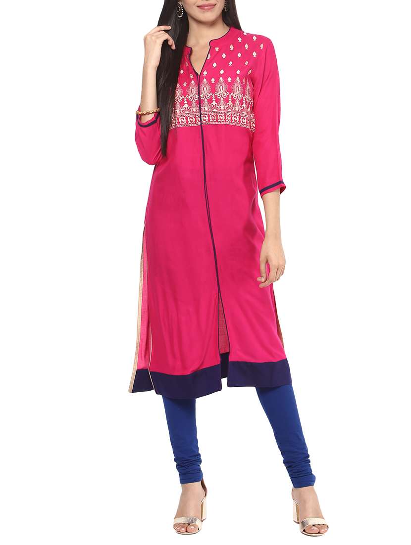 pink embroidered rayon kurta