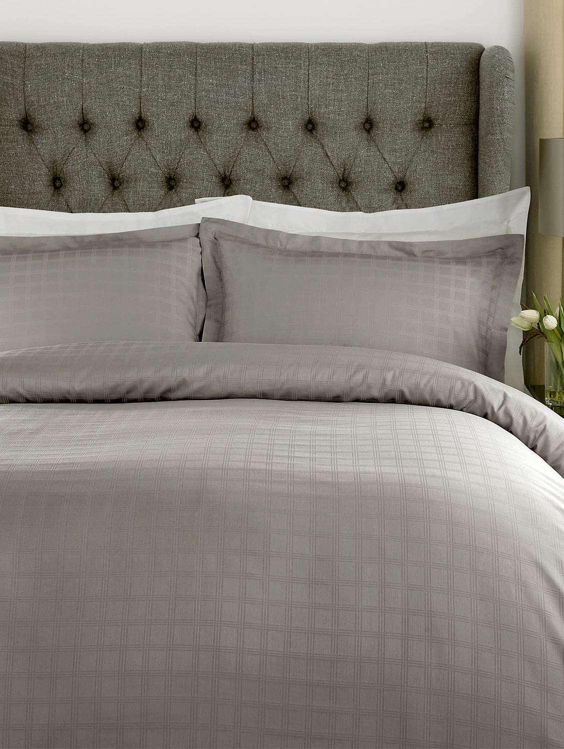 100% cotton squares duvet cover double grey