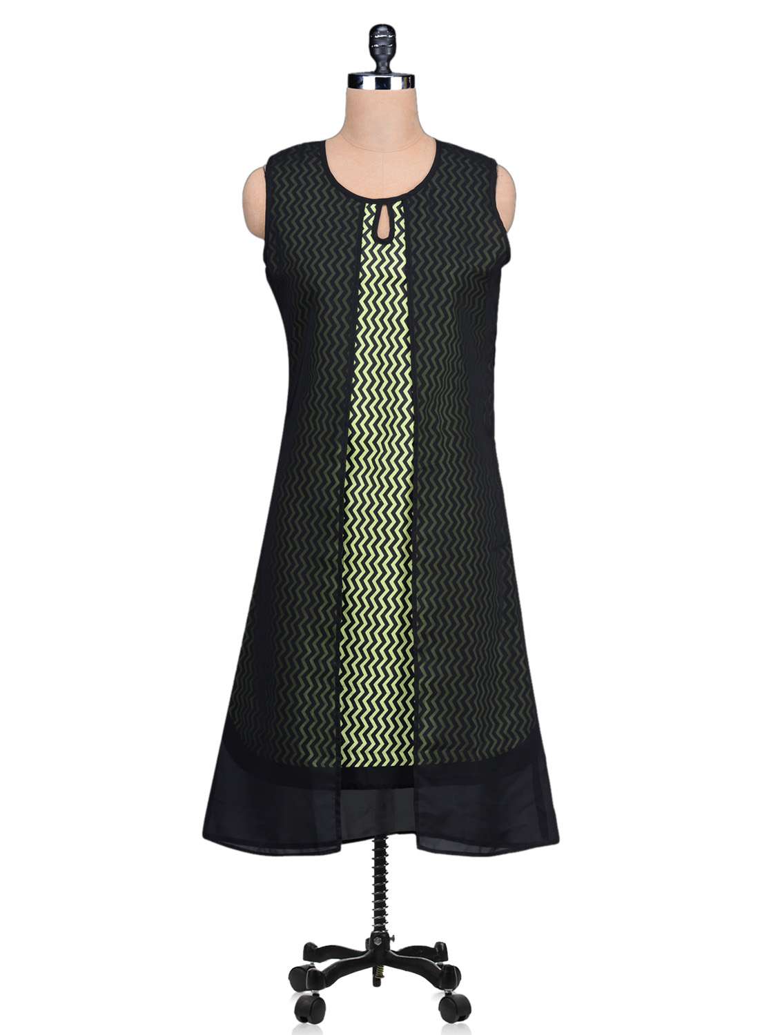 black chevron printed layered kurta