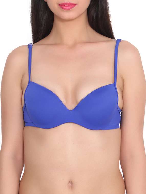 blue polyester push up bra
