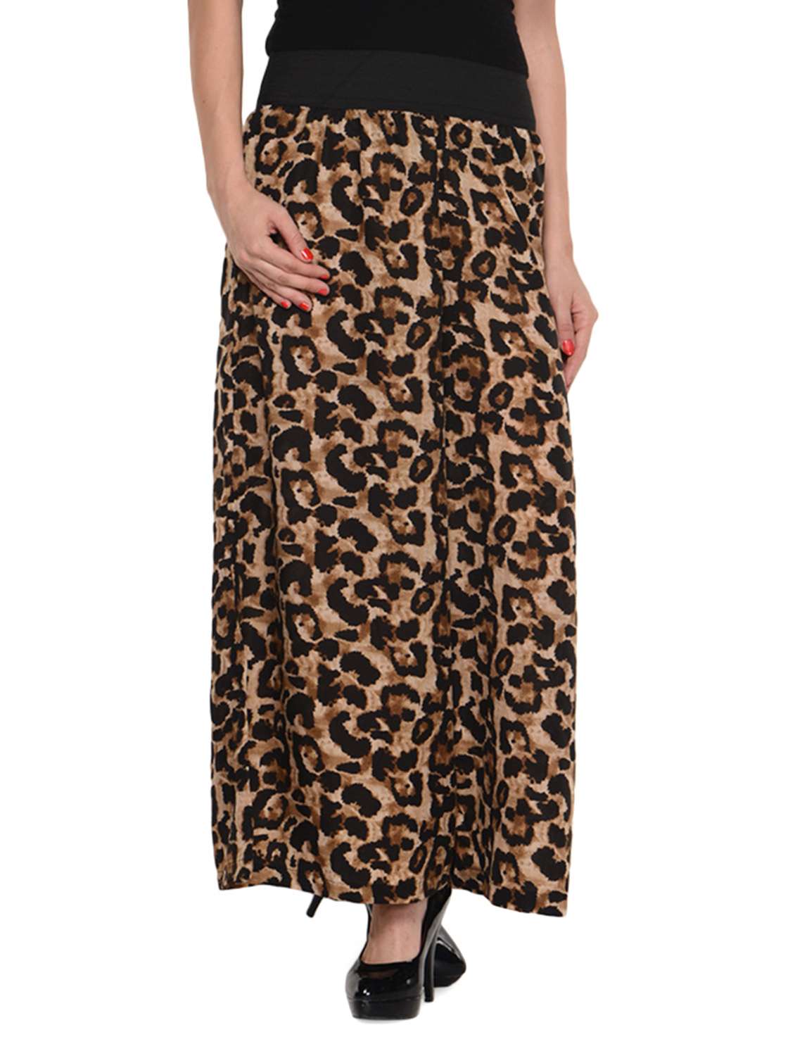 brown crepe animal print palazzo