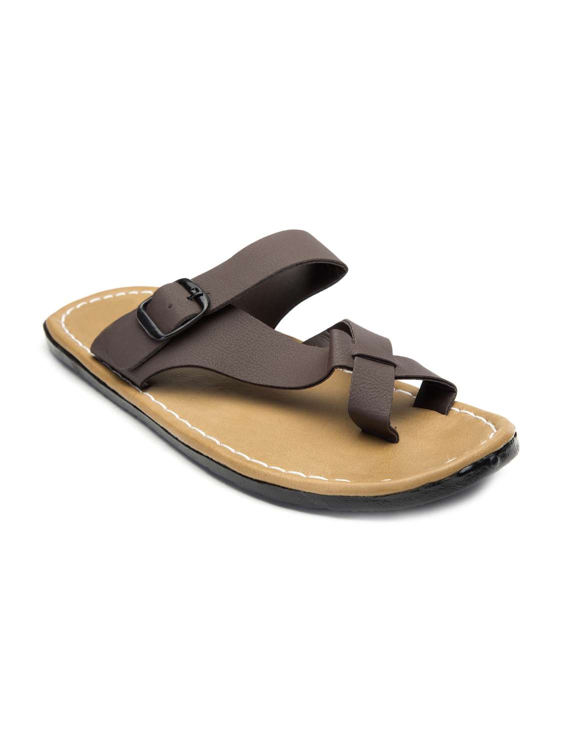brown leather slip on sandal
