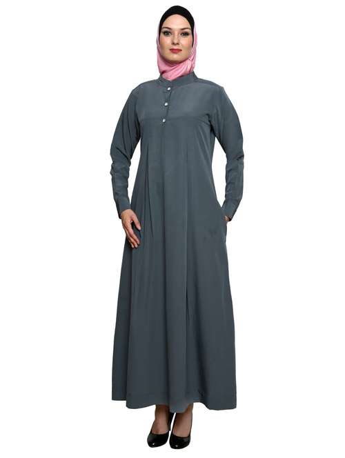 grey full sleeved abaya - 11575966 -  Standard Image - 0