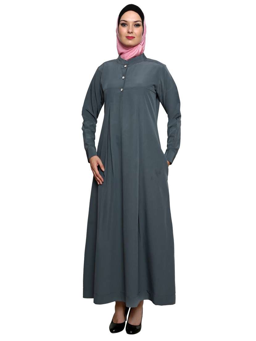 grey full sleeved abaya - 11575966 -  Zoom Image - 0