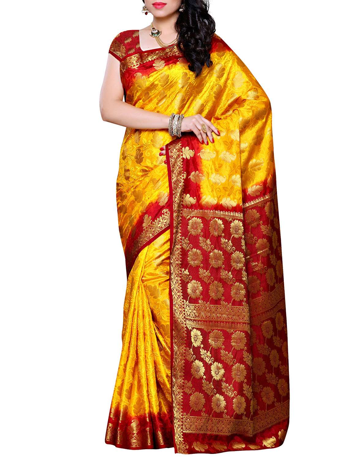 contrast floral border banarasi saree