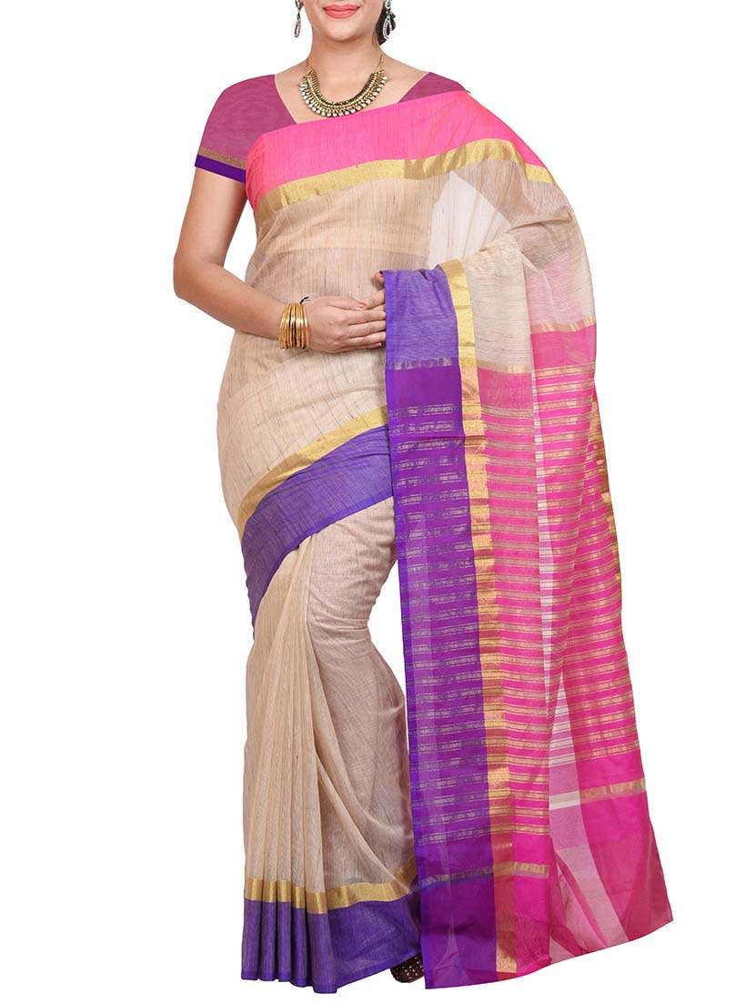 beige khadi handloom saree