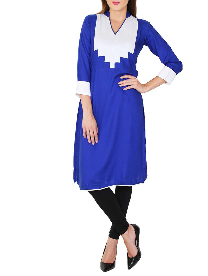 royal blue and white  rayon straight  kurta