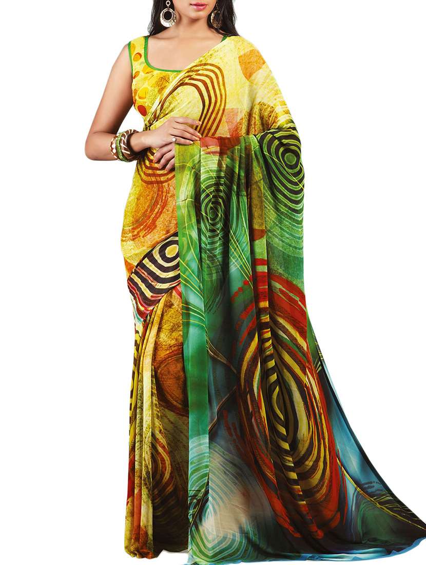 Multi georgette printed saree with blouse
