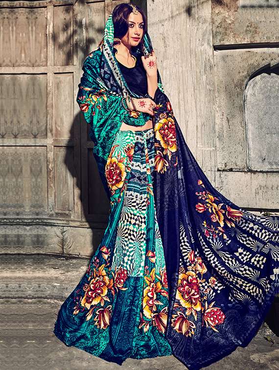 multi colored silk blend printed saree