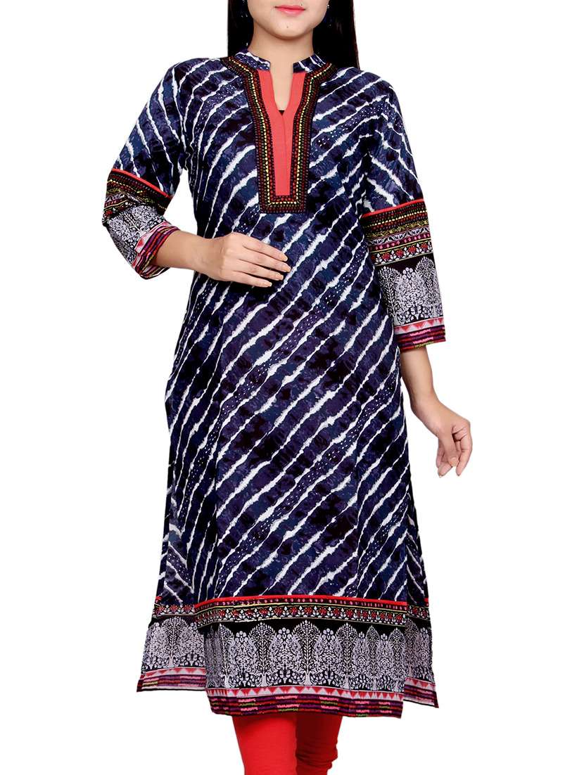 navy blue leheriya print cotton kurta