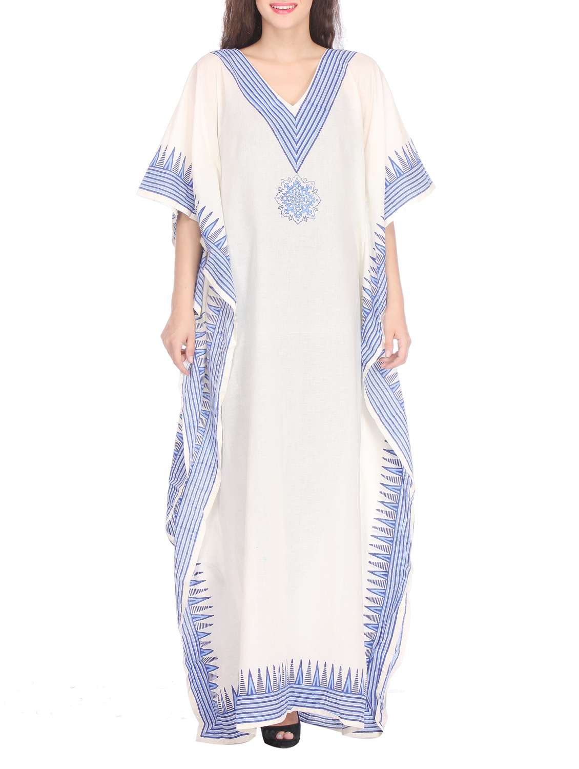 off-white hand block print cotton kaftan