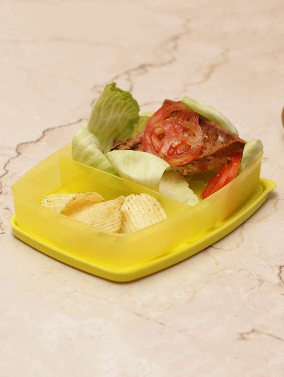 princeware yellow plastic long break 600 ml lunch box