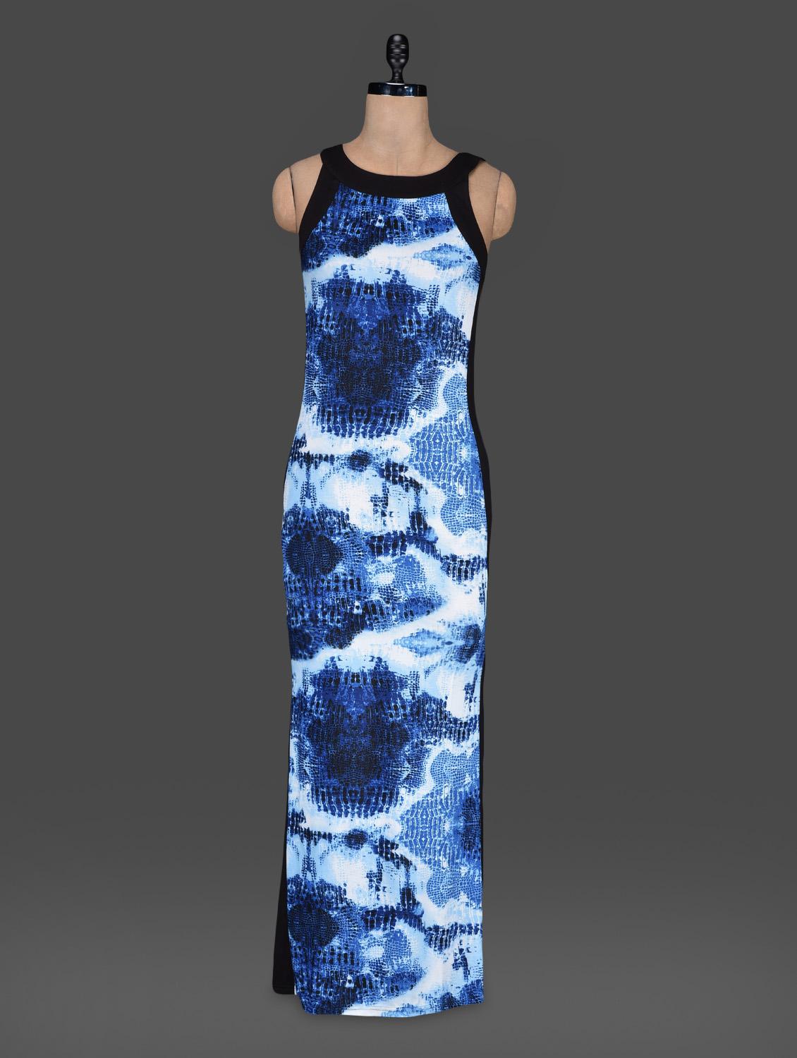 Blue Printed Sleeveless Maxi Dress - Bella Rosa